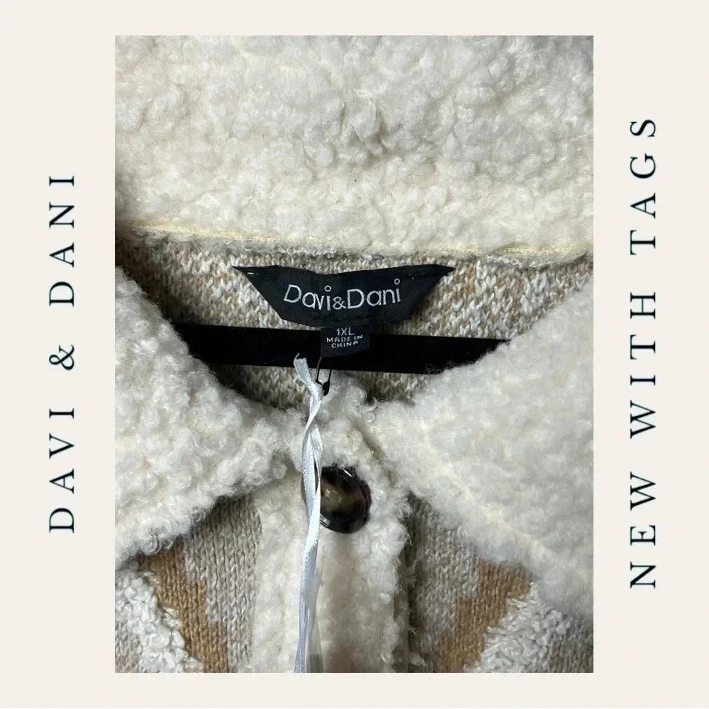 DAVI & DANI FULL BUTTON DOWN SHERPA CARDIGAN TAN/… - image 8